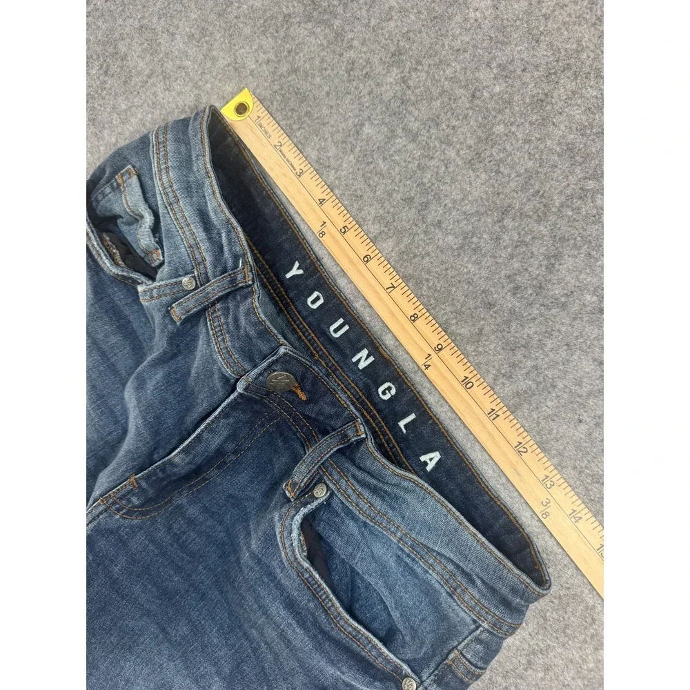 YoungLA Distressed Skinny Jeans 28 Blue Ripped Ankle Zip Denim